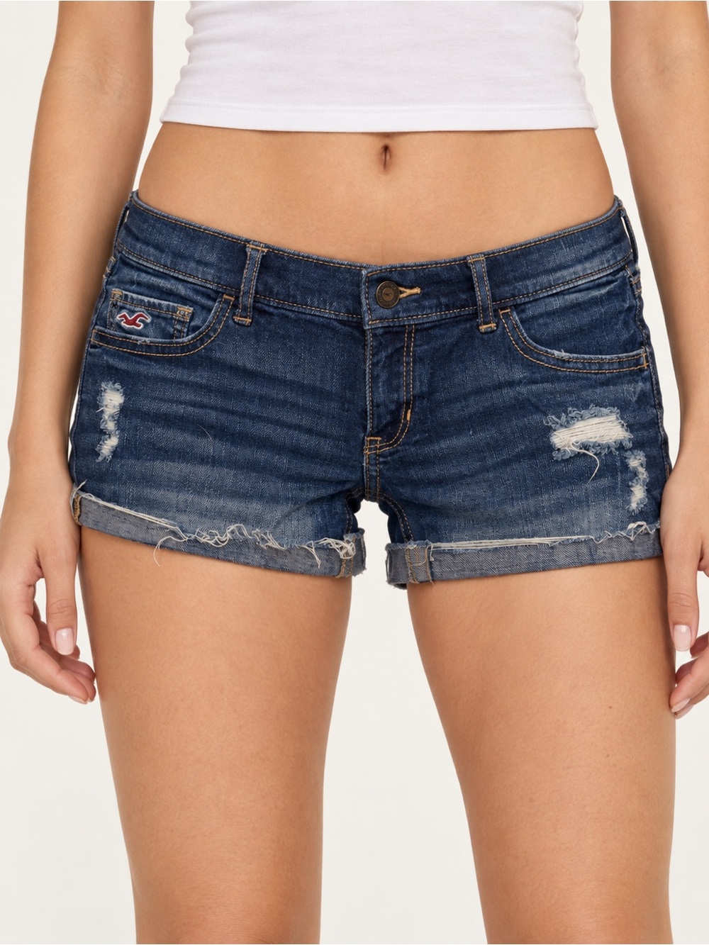 Y2K Hollister Low Rise Distressed Denim Mini Shorts Women's 5